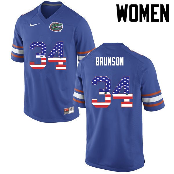 Florida Gators Women #34 Lacedrick Brunson College Football Jersey USA Flag Fashion Blue